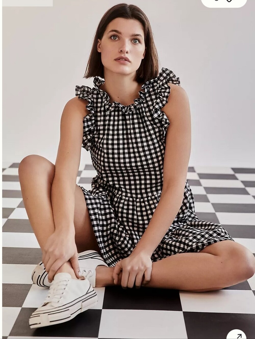 Maeve Anthropologie Black White Gingham Ruffle Tiered Dress XS